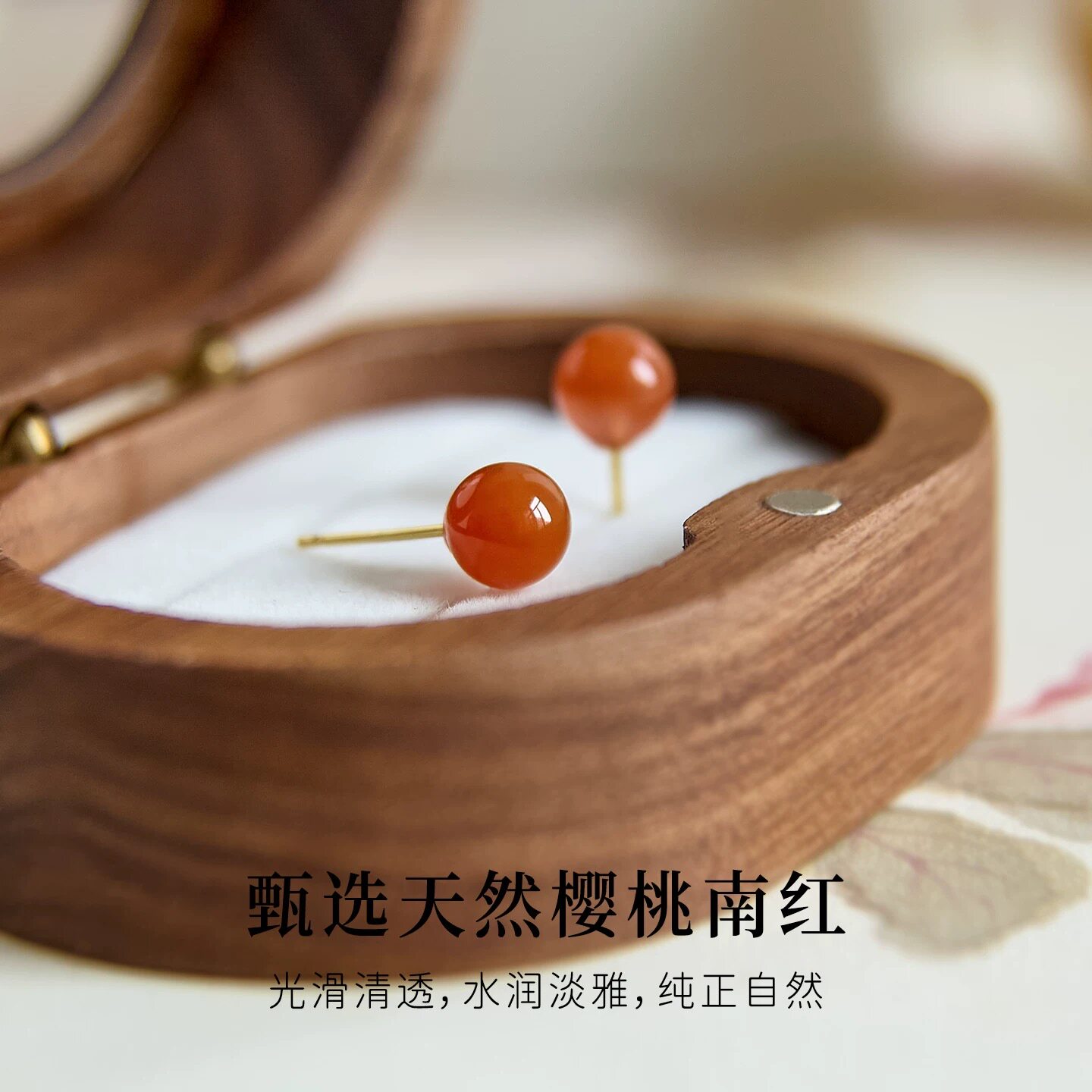 天然草莓晶925纯银防过敏圆珠养耳洞女耳钉耳环耳饰闺蜜小众礼物