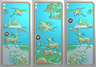 松鹤延年精雕图浮雕图鹤鹿同春松鹤梅花鹿竖柜门板沙发背板图jdp