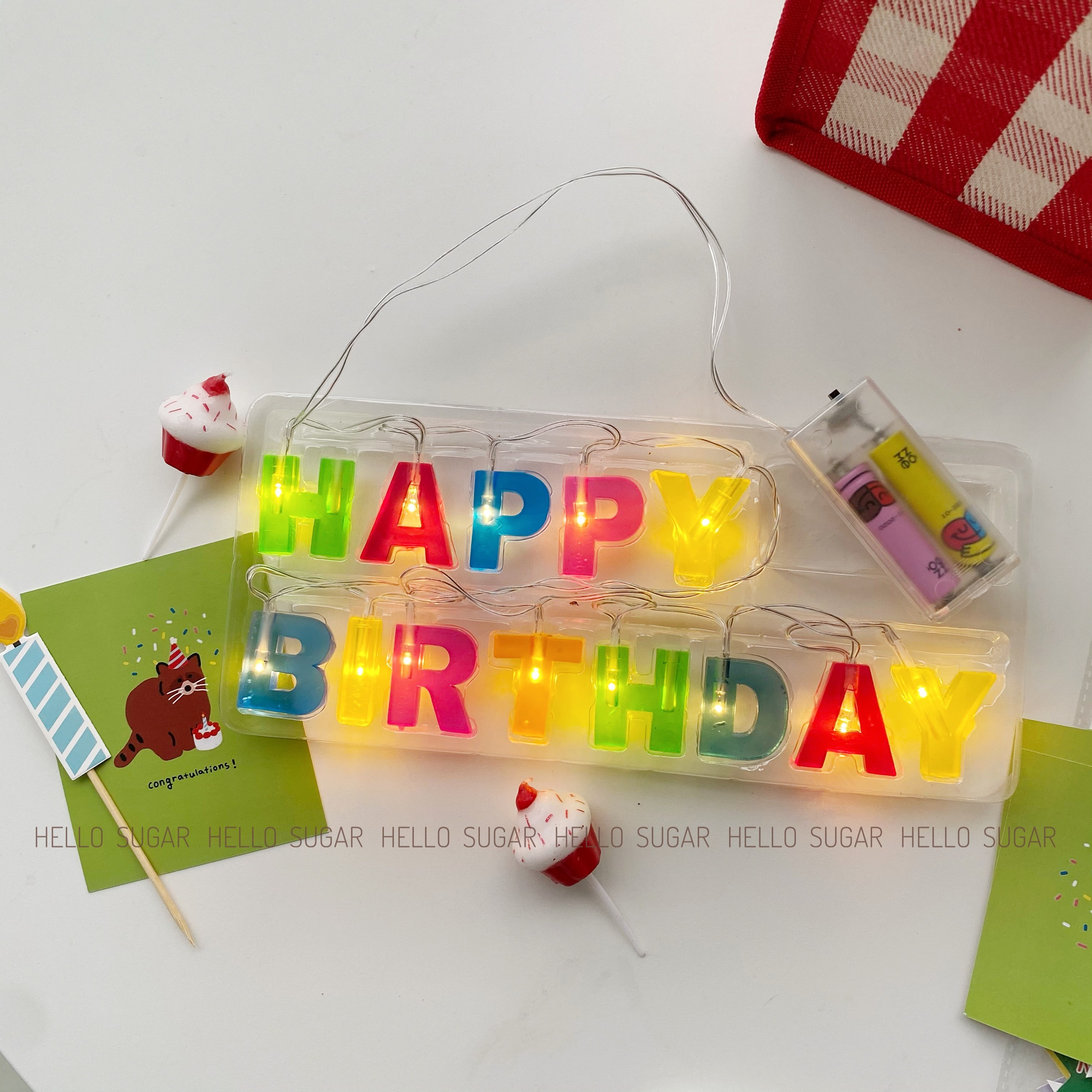 hello sugar韩国ins生日快乐字母彩色串灯happy birthday派对装饰
