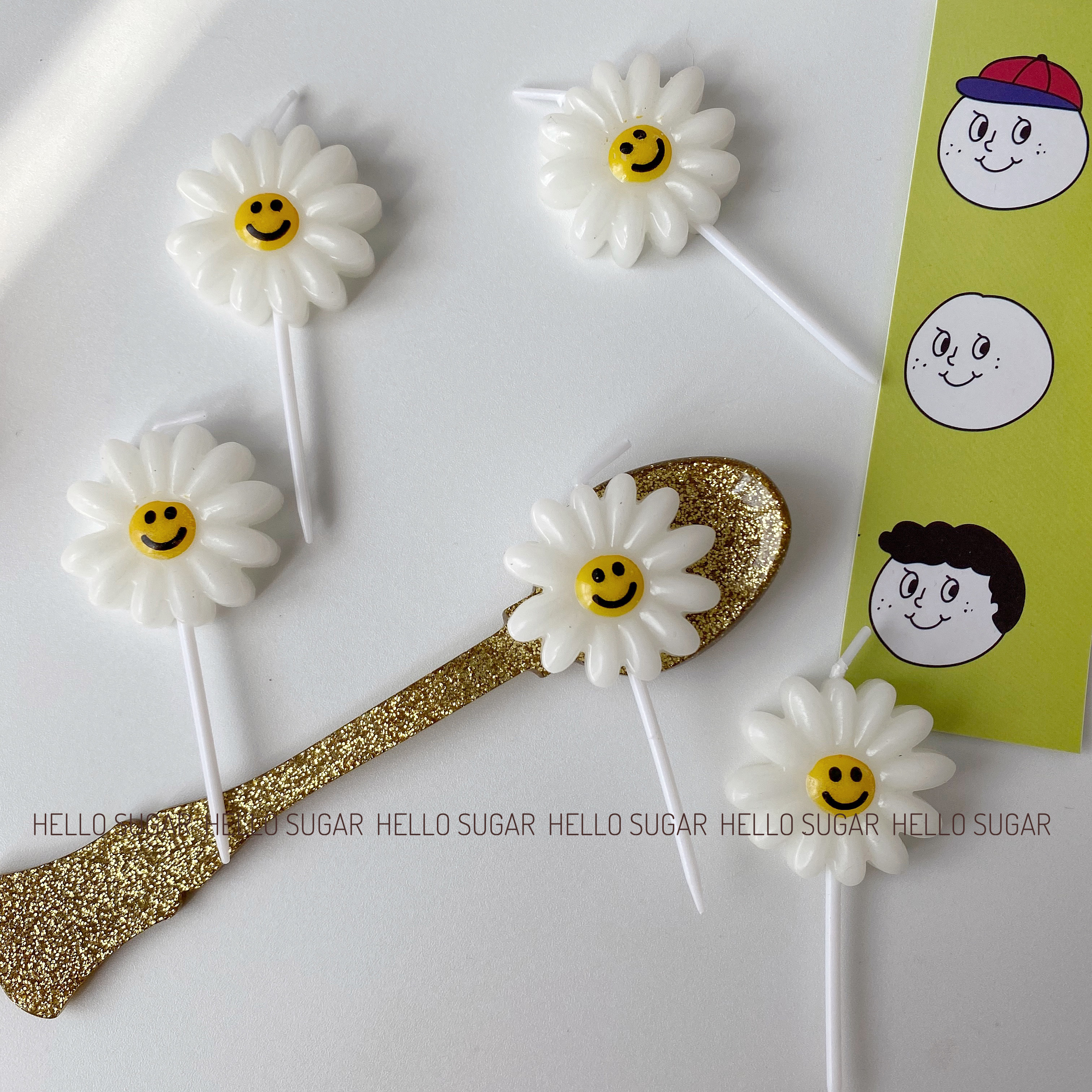 韩国ins风 可爱笑脸花朵小雏菊向日葵生日蛋糕蜡烛派对拍照道具