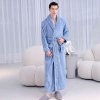 Extended men's bathrobe 2025 Autumn/Winter Edition Coral fleece grey warm thickened bathrobe thumbnail 3