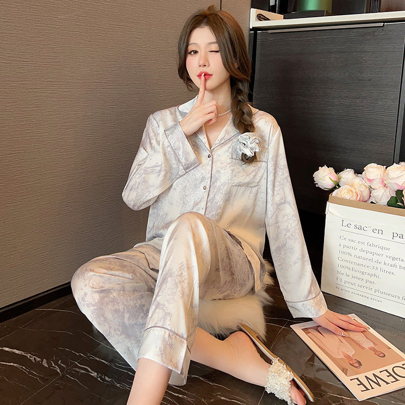 丛林灌木冰丝睡衣女2023年款高级感春秋款夏季真丝绸空调房长袖