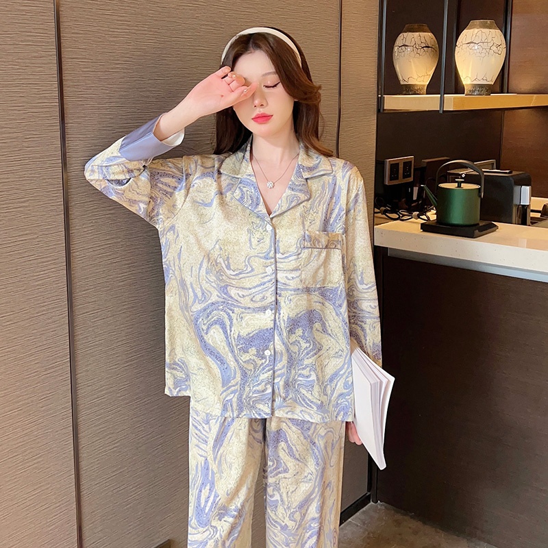 轻奢款冰丝睡衣女2023年新款春秋款夏季薄款真丝绸长袖空调房套装