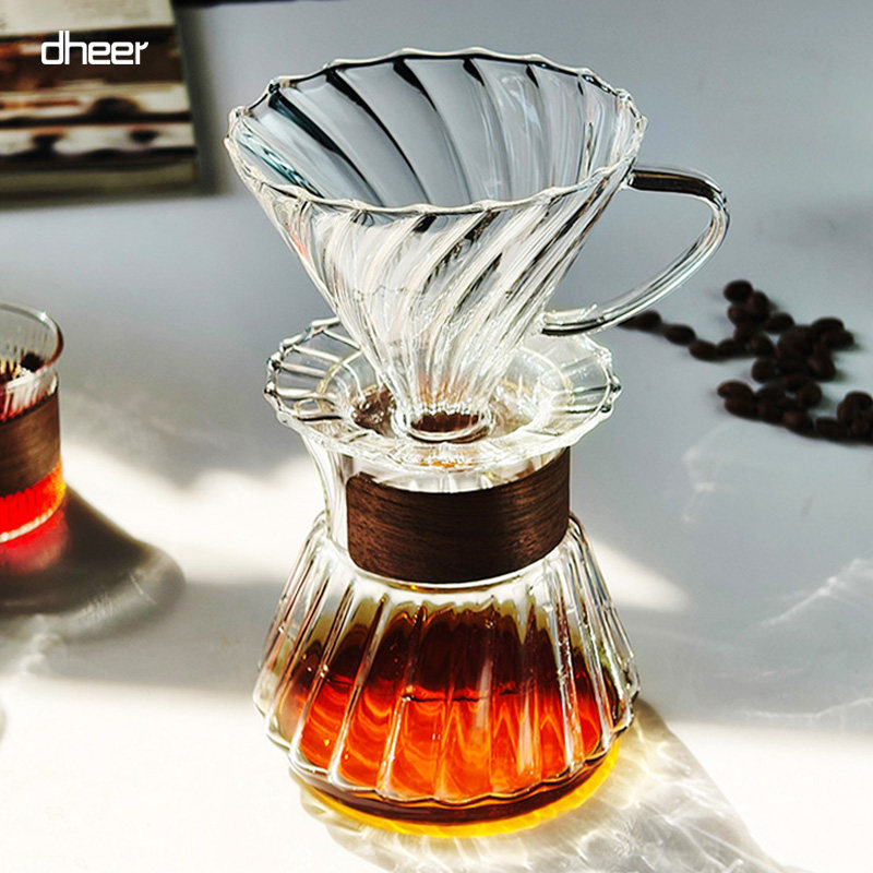 dheer手冲咖啡壶套装高硼硅玻璃分享壶竖纹分享壶一体咖啡过滤杯