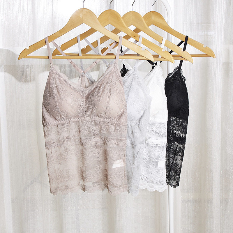 枫之欣长款蕾丝美背吊带背心新款带胸垫抹胸打底裹胸运动内衣女士