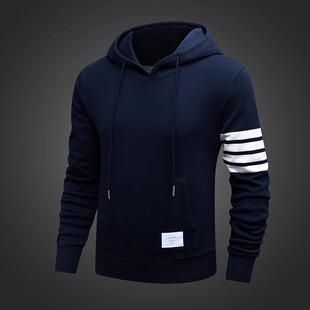 TB经典卫衣男女情侣款针织纯棉宽松大码四条杠连帽套头外套高版本