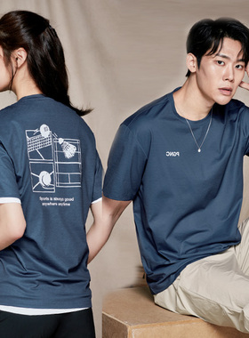PGNC韩国2023秋冬新品羽毛球服男女同款运动短袖速干吸汗T恤蓝色
