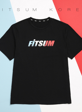 FITSUM韩国2023新品羽毛球服男女同款运动短袖半速干T恤黑色 环保