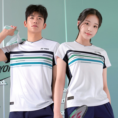 2024秋冬新品韩国YONEX尤尼克斯羽毛球服男女款速干吸汗短袖套装1