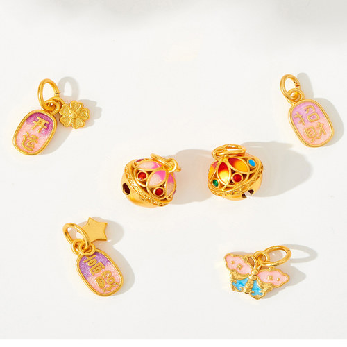 古法沙金铃铛花朵吊坠挂件