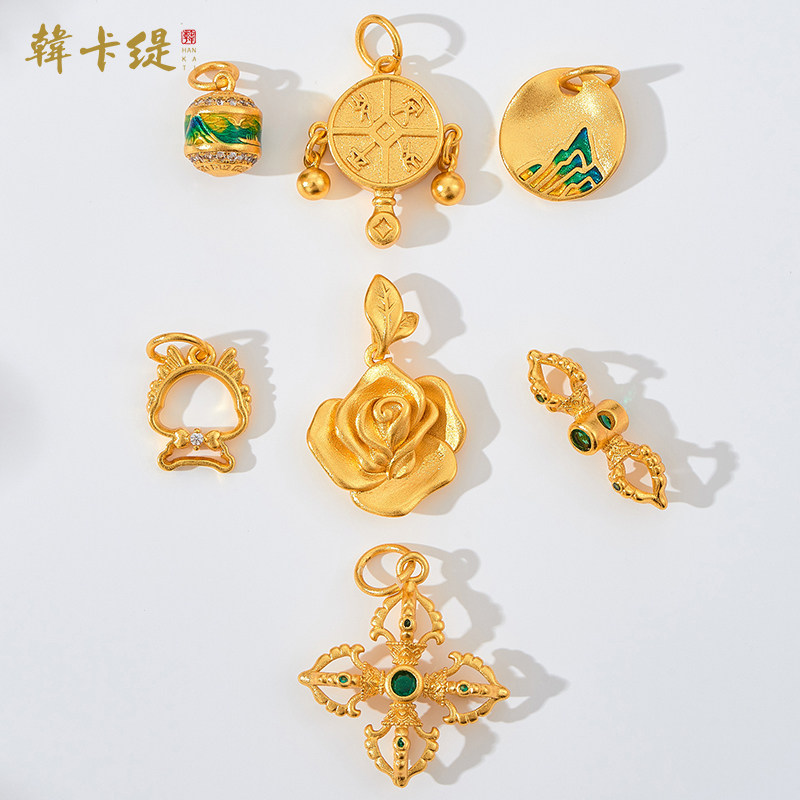 古法沙金镶嵌款小吊坠杵形坠子diy项链手绳手链手工编绳装饰配件