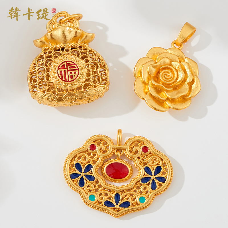 韩卡缇古法沙金久不掉色吊坠吊饰