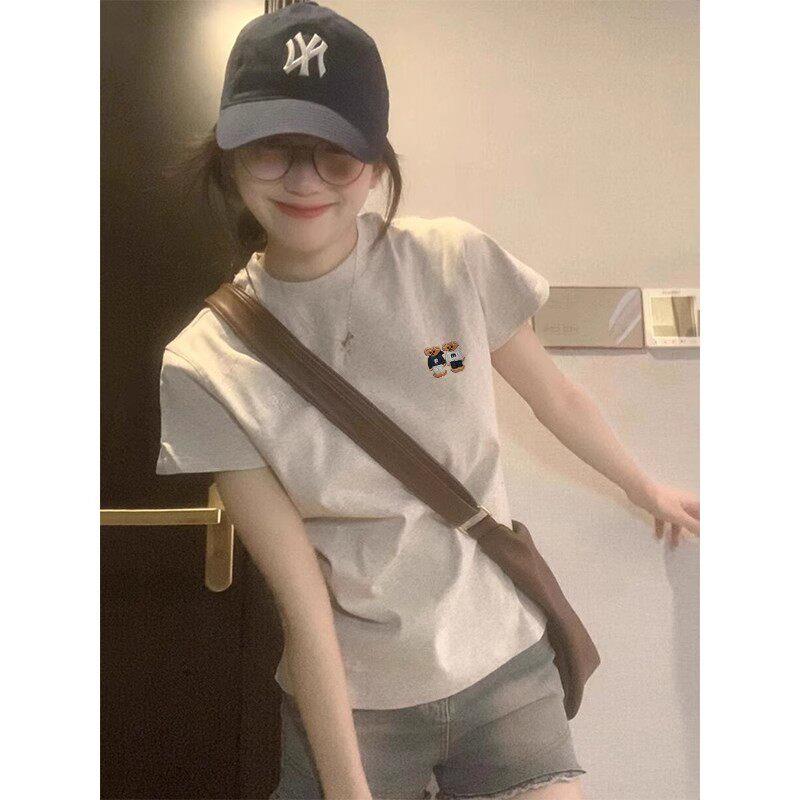 日本正版小熊印花正肩短袖t恤女夏季新款设计感小众显瘦别致上衣