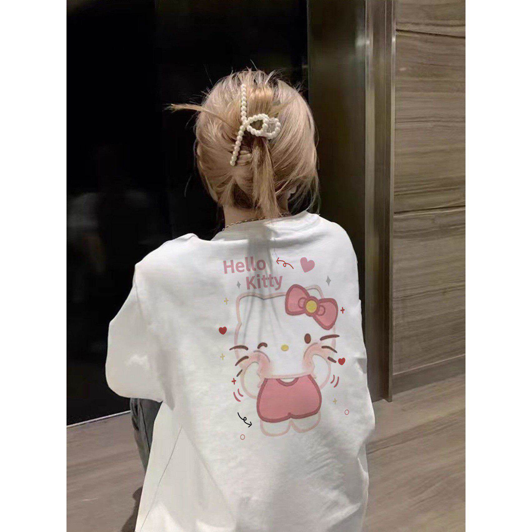 日本正版可爱Kitty猫新款纯棉短袖t恤女夏美式正肩半袖宽松上衣