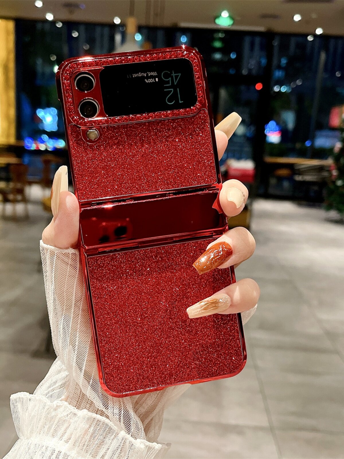 高级感中国红适用三星zflip4手机壳z flip3折叠屏w23flip心系天下全包防摔4代镶钻女款轻奢风新年红闪粉全包