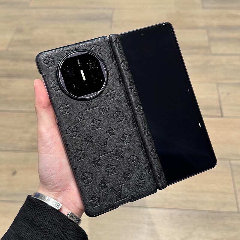 适用华为Matex5/x3折叠屏保护套磁吸中轴高档皮革x5典藏版铰链全包欧美印花手机壳男女后壳潮款浮雕花纹