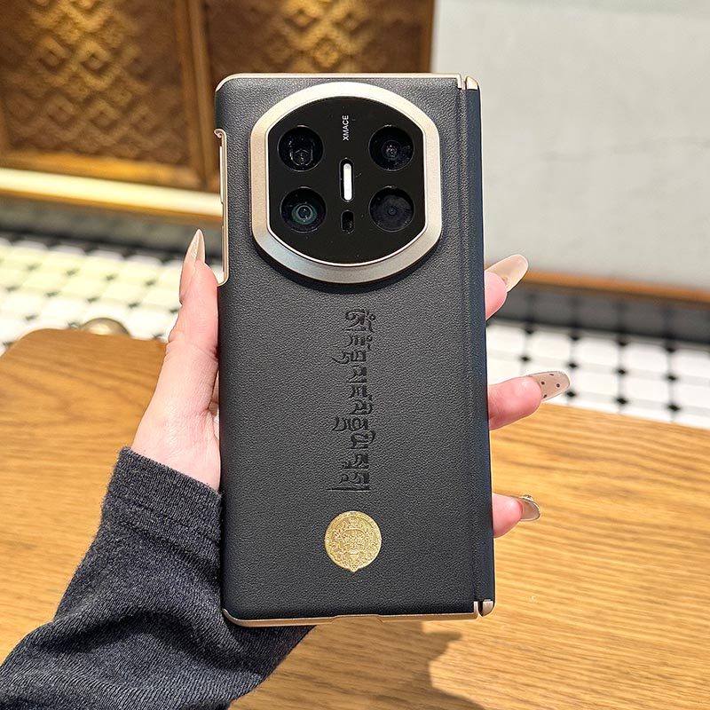 适用于华为mate x7黄财神手机壳新款x6典藏版磁吸双中轴X5铰链保护套X3精孔镜头全包防摔素皮真皮质感秒变x7