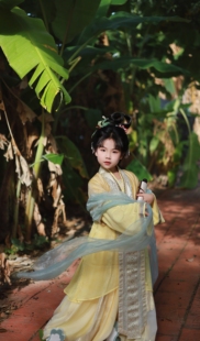 玺儿制作汉服 童装 宋制 对交穿  半袖 弧形合围 8破裙 栀夏