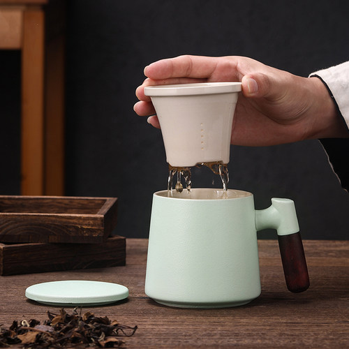 陶瓷茶杯茶水分离泡茶杯带盖过滤家用水杯定制办公杯个人专用杯子