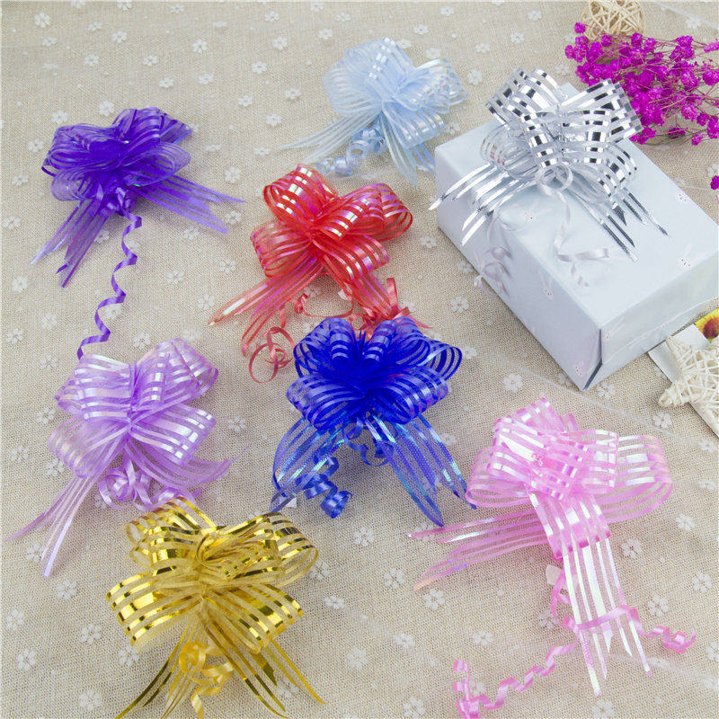 条纹蝴蝶结手拉花婚车彩带扎带花礼品礼物包装材料扎花抽花装饰花