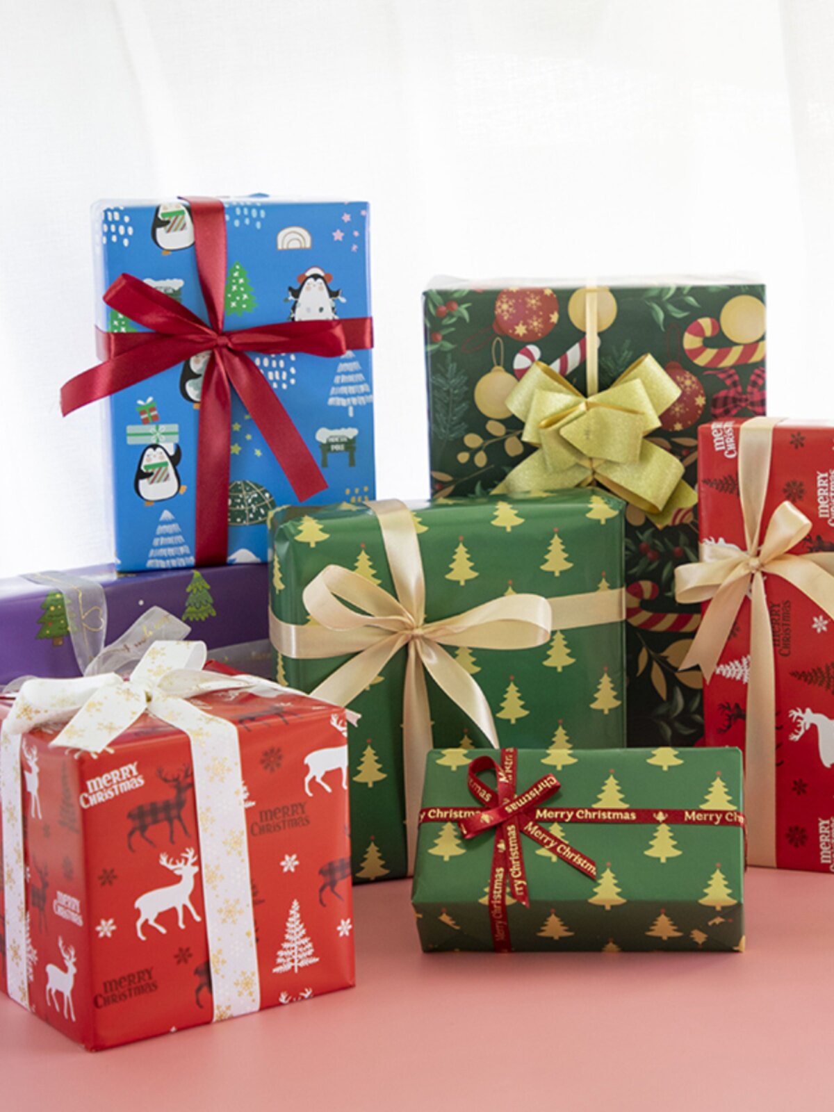 크리스마스 포장지 선물 선물 종이 휴일 빨간색과 녹색 장식 선물 상자 꽃다발 포장 재료 컬러 종이 패키지