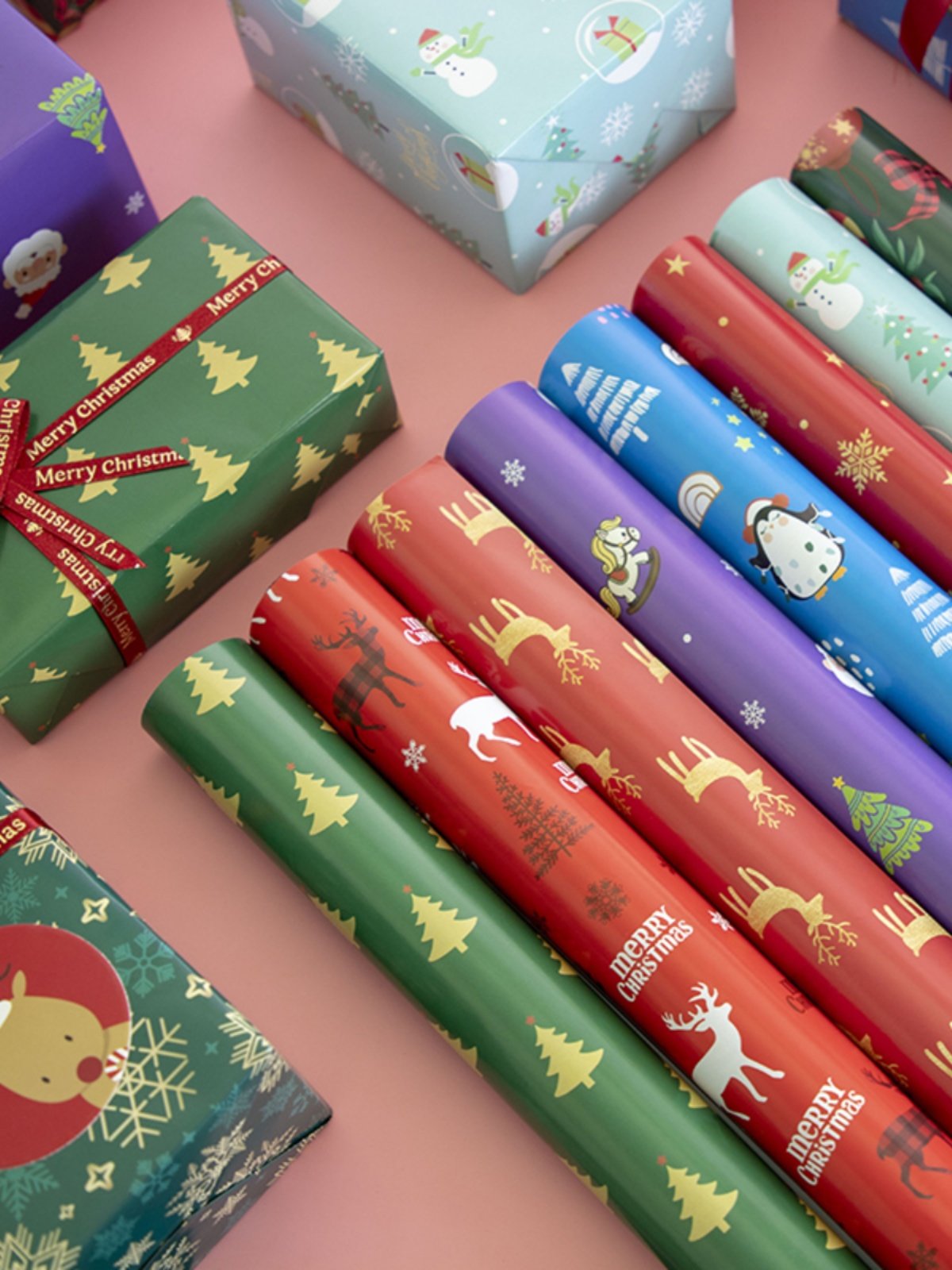 크리스마스 포장지 선물 선물 종이 휴일 빨간색과 녹색 장식 선물 상자 꽃다발 포장 재료 컬러 종이 패키지