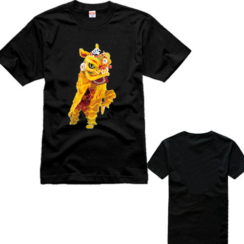 龙狮舞狮醒狮彩图短袖圆领T恤