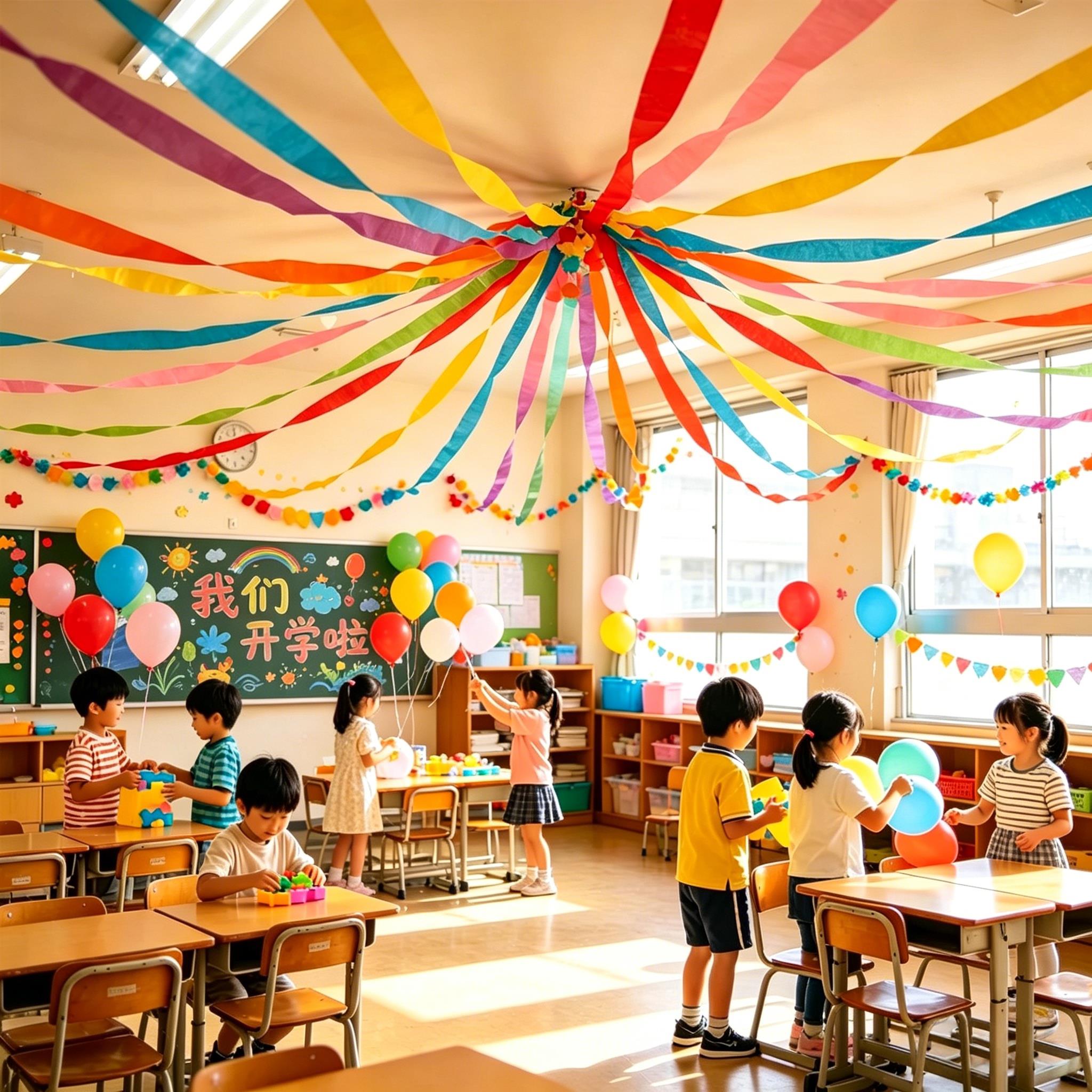 开学季新学期教室皱纹纸彩带装饰