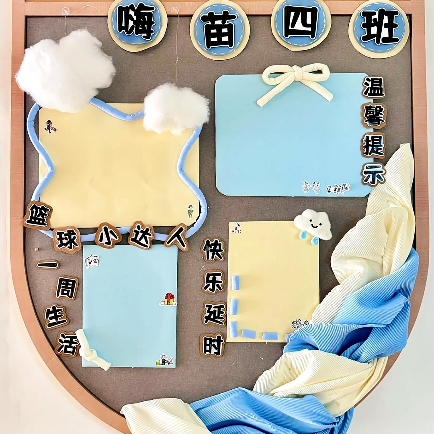 幼儿园冰岛毛线黄蓝色系环创卡纸