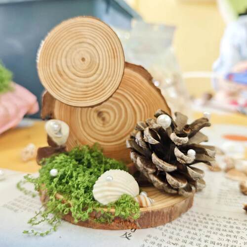 幼儿园圆木片松果手工diy材料包