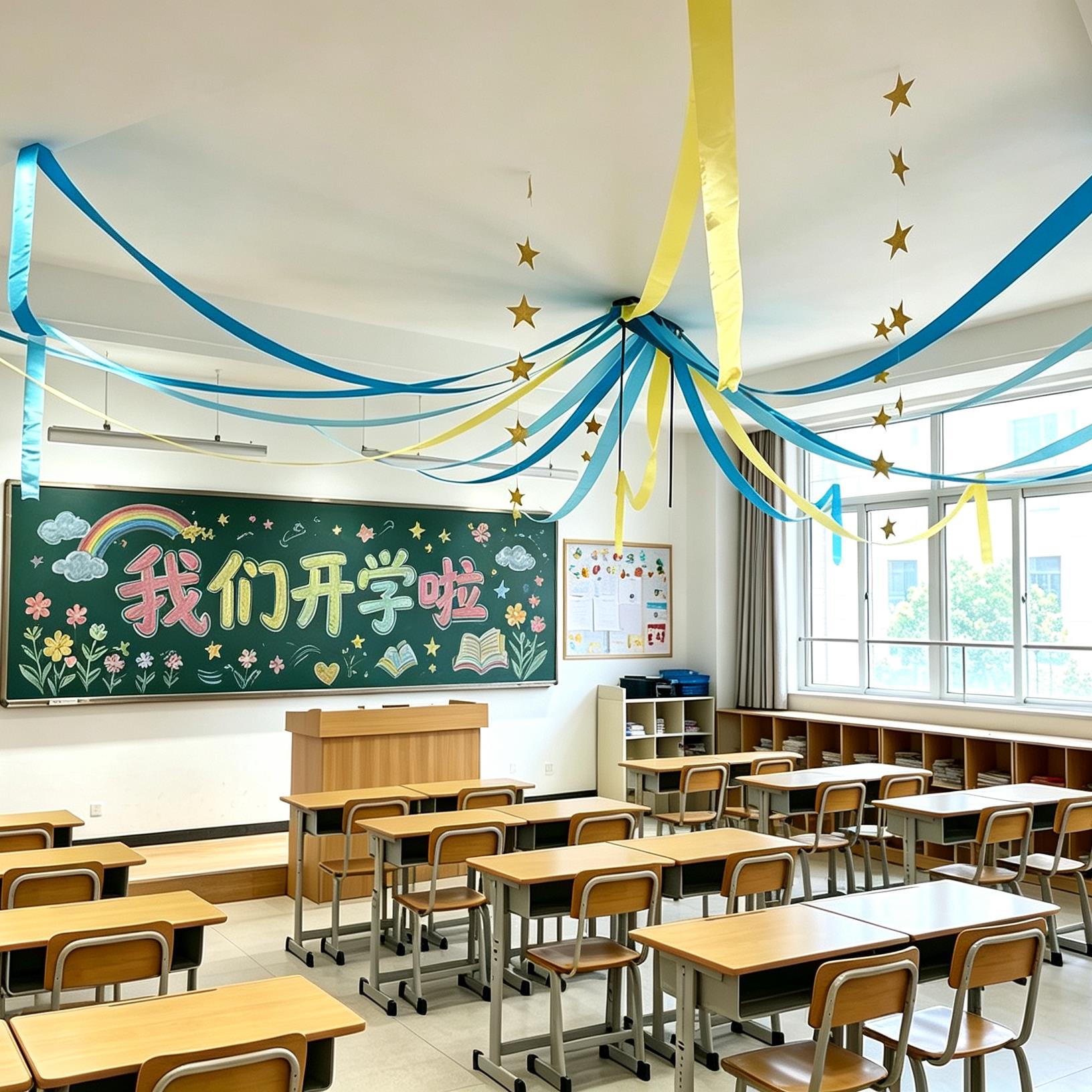 开学季班级教室彩条拉花装饰