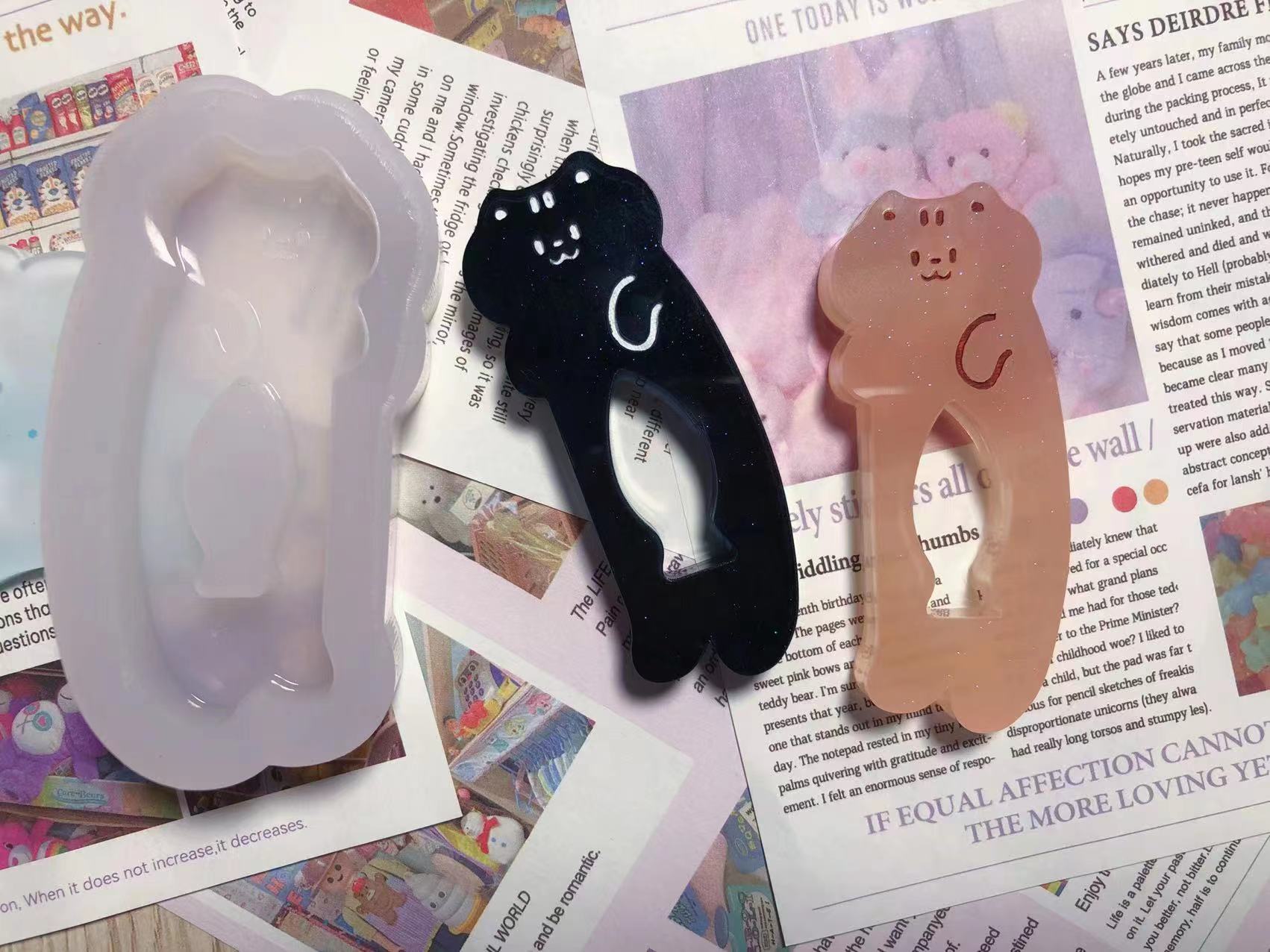 滴胶流沙模具猫吃鱼长条猫咪