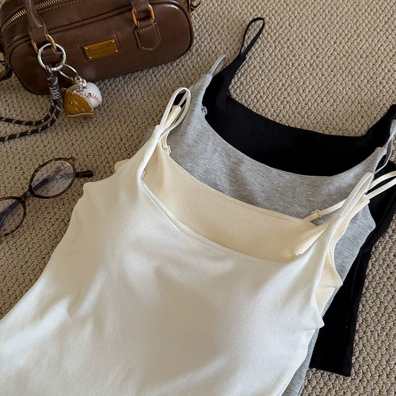 韩版纯欲内搭外穿少女内衣夏显瘦带胸垫吊带背心极简风瑜伽打底