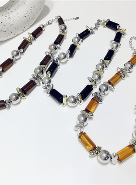 不规则方块几何圆圈圆柱形项链