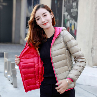 反季清仓超轻薄羽绒服女士双面穿短款连帽大码女装便携两面穿外套