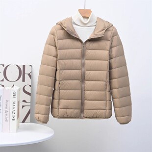 清仓轻薄羽绒服女秋冬新款白鸭绒立领短款薄款大码连帽妈妈外套