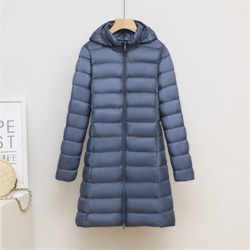 轻薄羽绒服女中长连帽款秋冬显瘦轻便薄款大码白鸭绒外套可脱卸帽