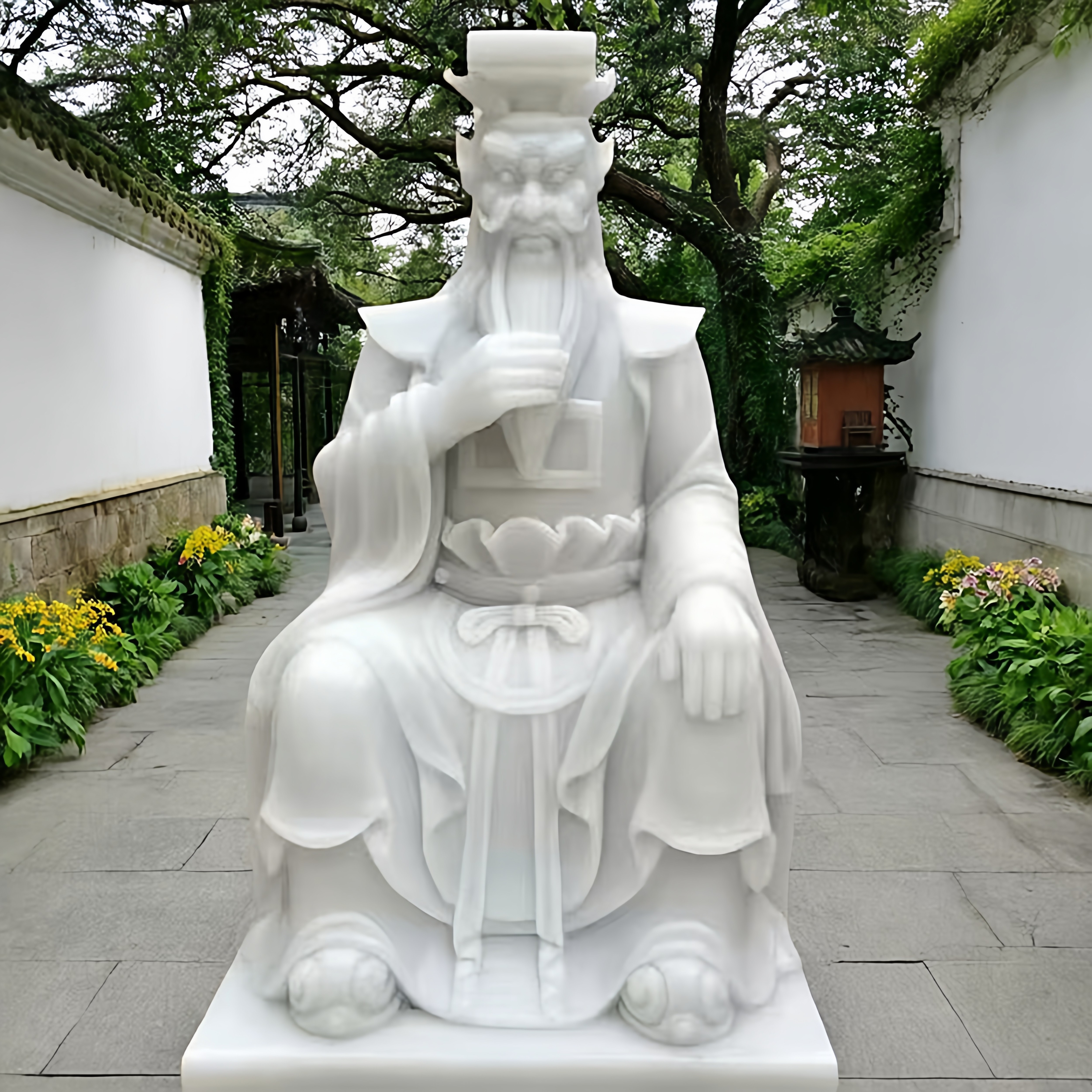 天然汉白玉龙王爷雕塑坐像青石人物石雕定制雕像龙五爷雕像户外