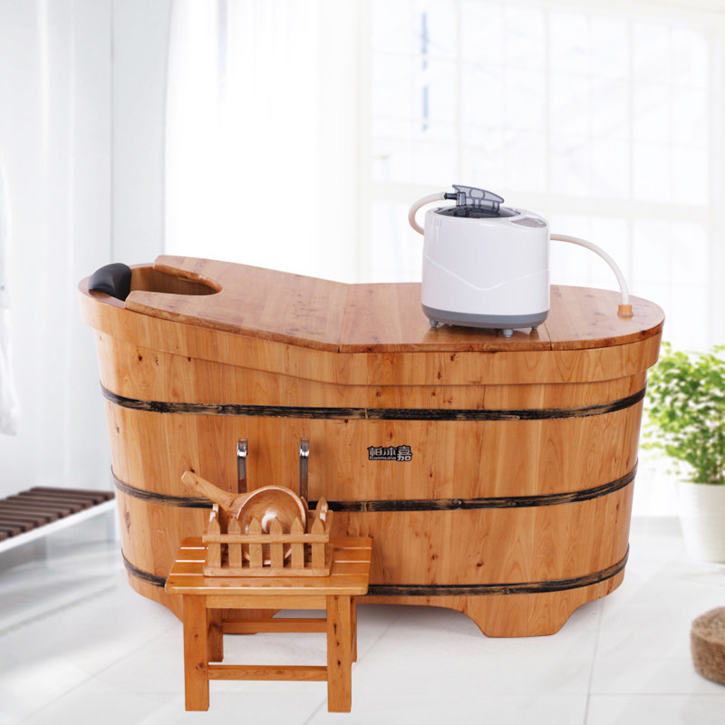 香柏木熏蒸带盖沐浴桶成人家用商业桑拿汗蒸桶洗澡盆浴缸木质加厚