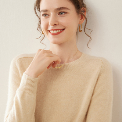 山羊绒衫女圆领马鞍肩加厚套头