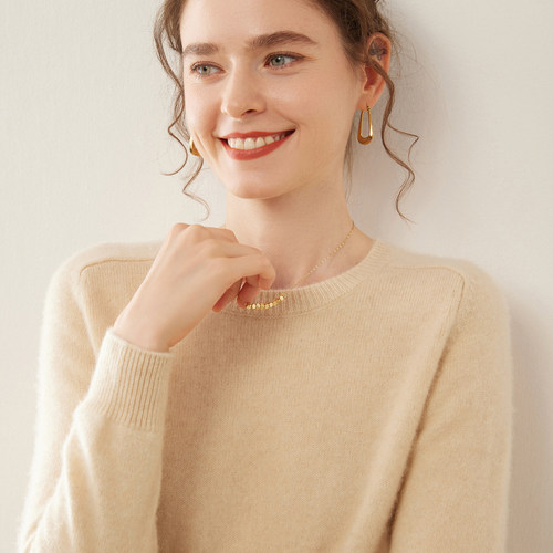 爆款~羊绒衫女圆领马鞍肩加厚