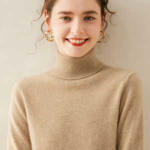 鄂尔多斯产~100%纯山羊绒衫女高翻领秋冬套头加厚毛衣针织打底衫