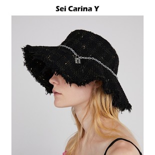 小众设计感链条格纹遮阳盆帽 Y粗仿格子渔夫帽子女新款 Sei Carina