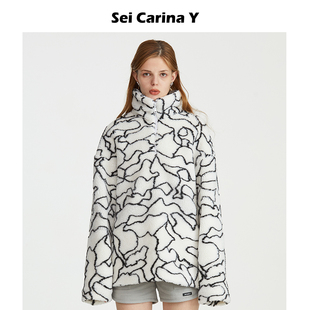 冬季 Y提花颗粒绒高领卫衣秋冬新款 加厚小众设计上衣 Carina Sei