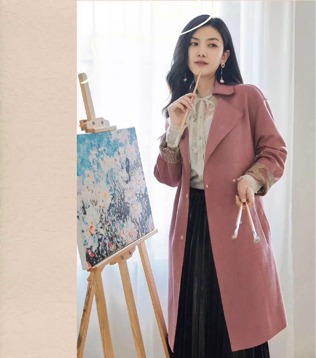 奥特撤柜 尤西子粉色麂皮绒大码风衣外套知性优雅百搭通勤优雅,女装/女士精品,风衣,淘宝优惠券,粉丝福利购,淘宝优惠卷