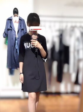 奥特撤柜尤西子秋 黑色休闲中码连衣裙 文艺范减龄 孤品捡漏99元