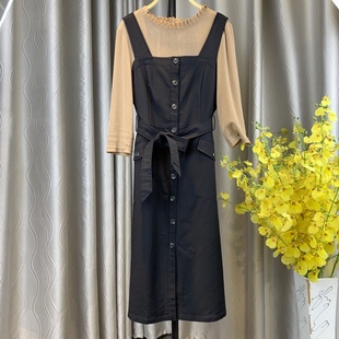 新年特惠 大码2件套黑色背带连衣裙 学院风减龄百搭 休闲洋气孤品