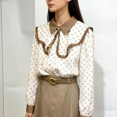 珂尼莎曼2026春木耳边娃娃领碎花大码衬衫干练优雅知性通勤年货节