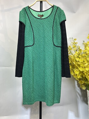 【乔帛】秋冬时尚大码绿色拼接连衣裙OL风干练气质修身显瘦双十一