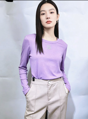 朗斯莉 38春尚新圆领打底衫女长袖T恤百搭款时尚活泼精致优雅通勤